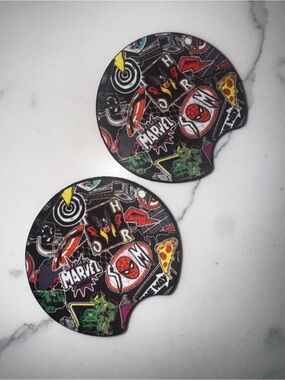 Superhero Black Round Car Coaster Set